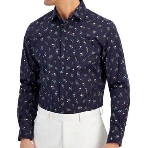 Bar Iii Mens Small 14-14.5 Slim fit Dress Shirt Long Sleeve Navy Blue Floral NWT